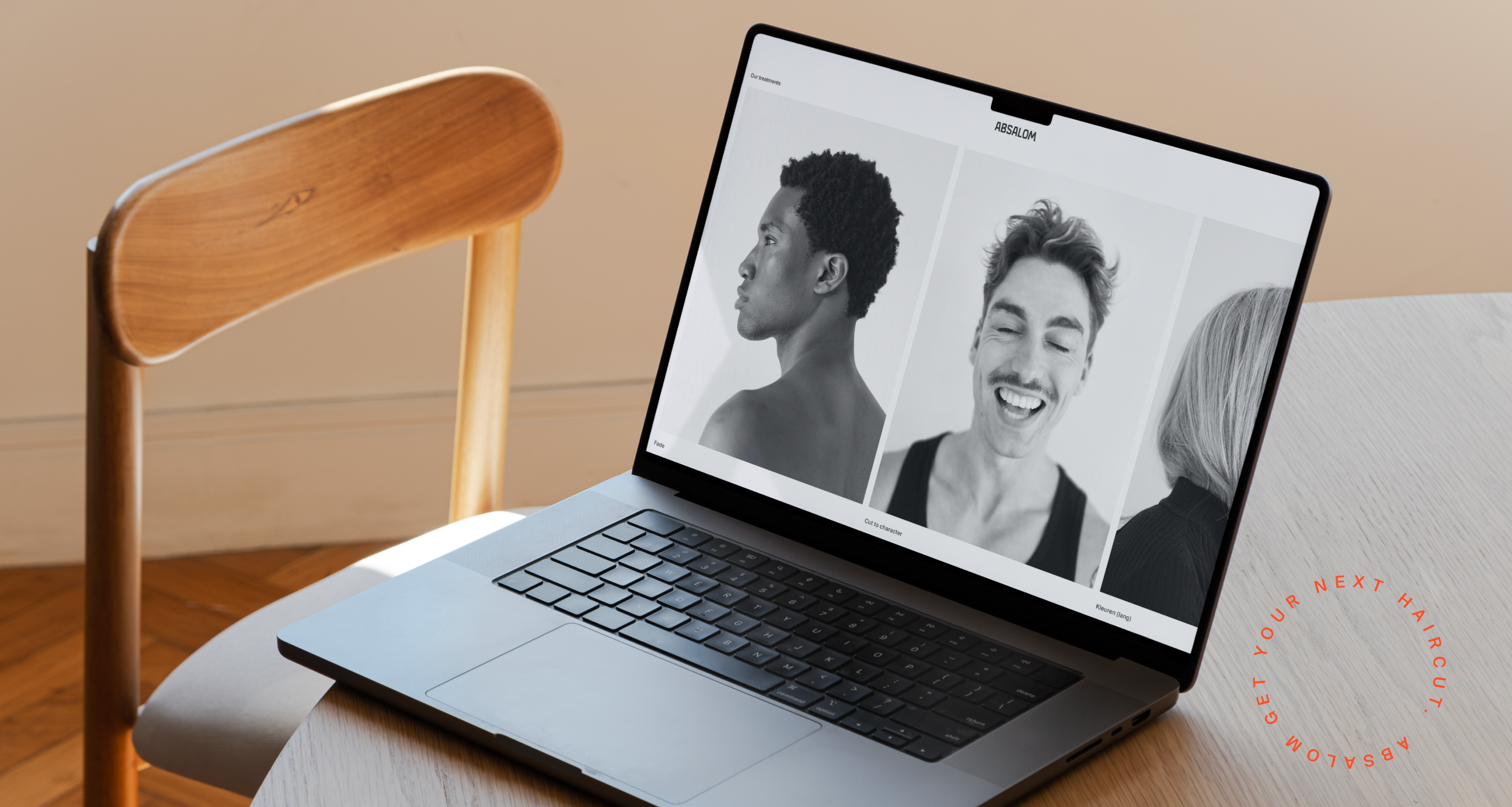 Absalom website with black and white photo's of people and their haircuts